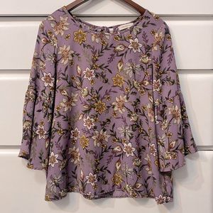 🎒Promesa Tie Back Peasant Floral Lavender Violet Blouse